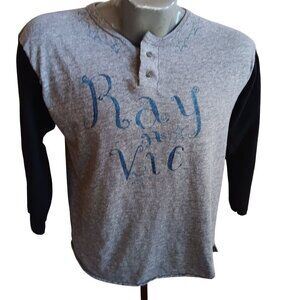 LARGE Vintage Tee 90's Heather GREY Henley Ray N Vic Henley Thin T-Shirt